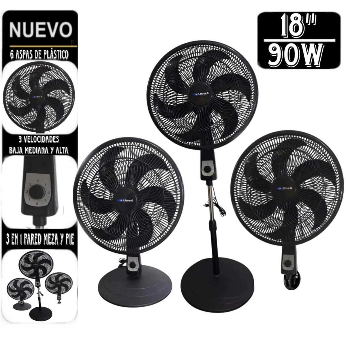UG ULTRA G - PACK de 2 Ventilador 3 en 1 Silencioso de 18"pulgadas NEGRO