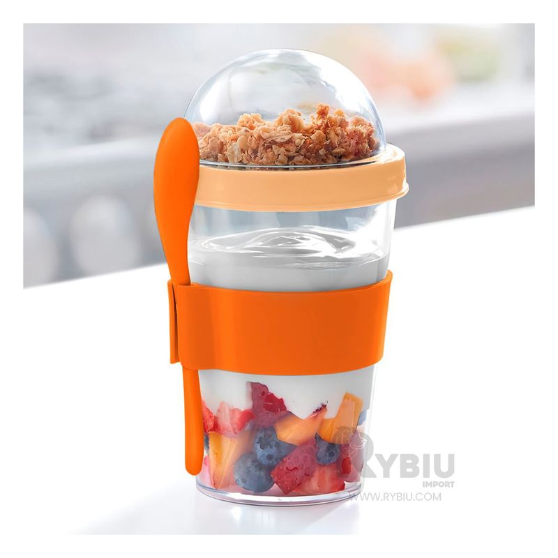 GENERICO - Vaso para Yogurt y Cereal con Cuchara de 350ML Anaranjado