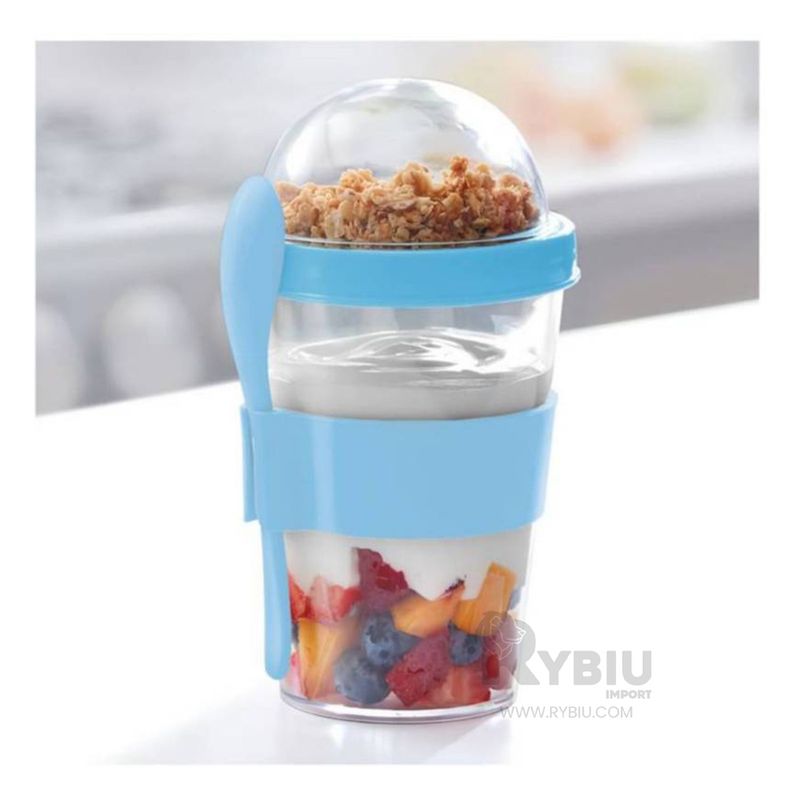 GENERICO - Vaso para Yogurt y Cereal con Cuchara de 350ML Celeste
