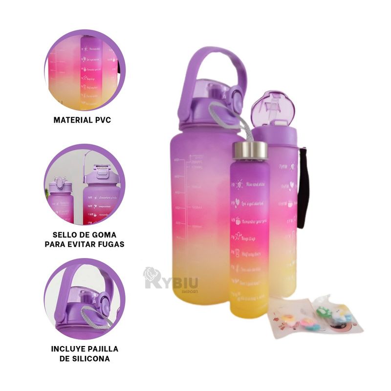 GENERICO - Set de Bidones Trio para Excursiones Morado Y+Gift Stickers