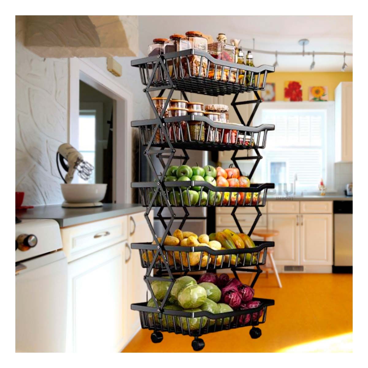 GENERICO - Verdulero Plegable de 5 Pisos en Color Negro