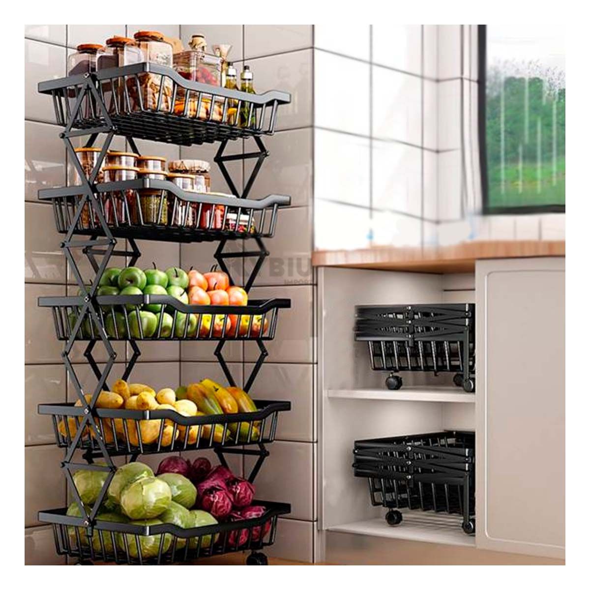 GENERICO - Verdulero Espacioso de 5 Pisos Negro Y+Regalo Agendita