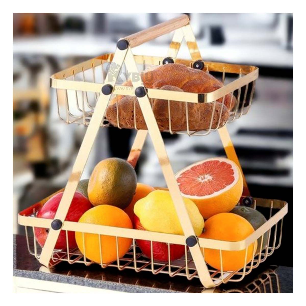 GENERICO - Frutero Multifuncional de 2 Niveles en Color Dorado