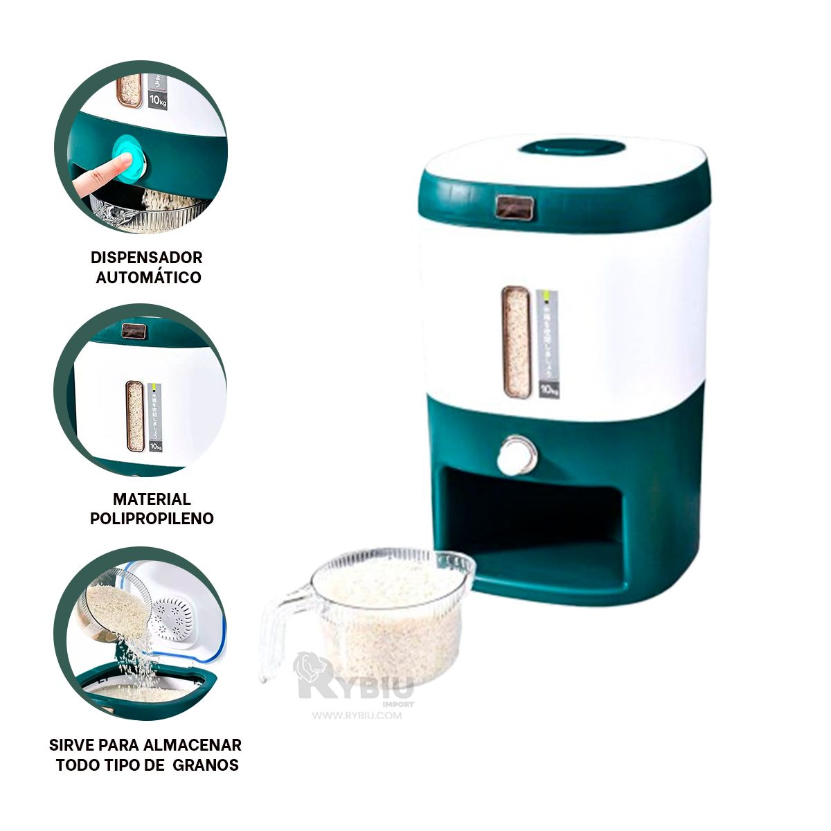 RYBIU IMPORT - Barril Dispensador de Arroz en Color Verde Y+Gift MiniAgenda