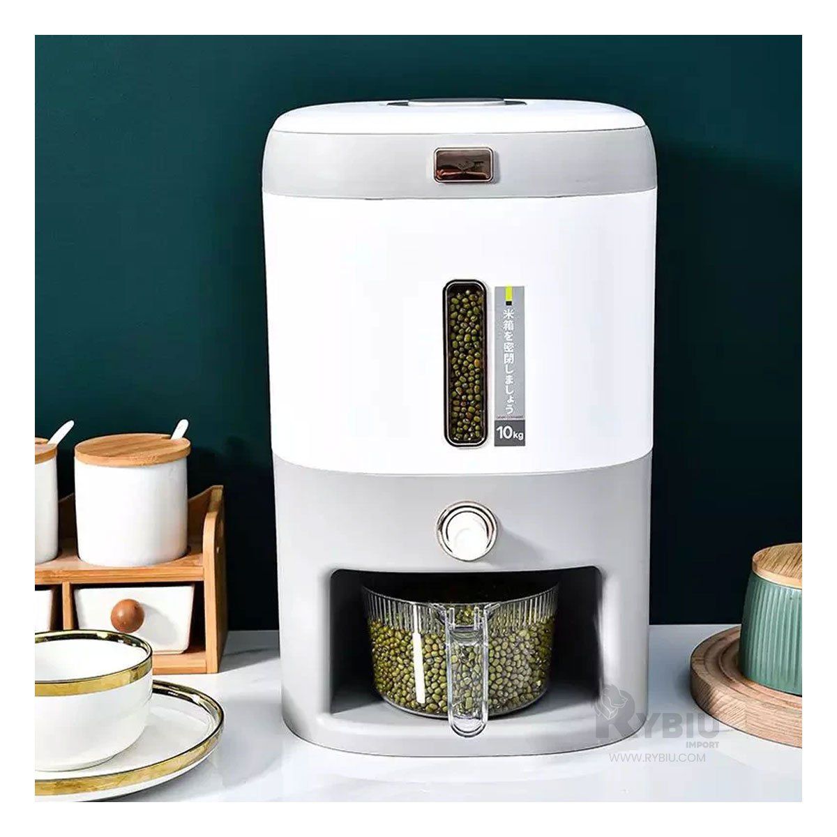 RYBIU IMPORT - Dispensador de Cereales 10 kg en Plomo Y+Papel de Regalo