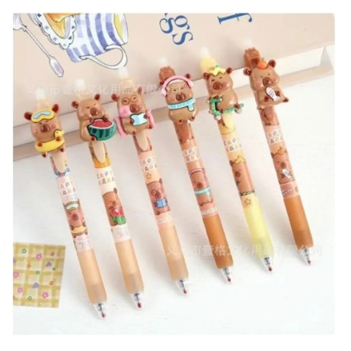 GENERICO - LAPICEROS BORRABLES RETRACTIL CAPIBARA 3D - X 6 UNIDADES