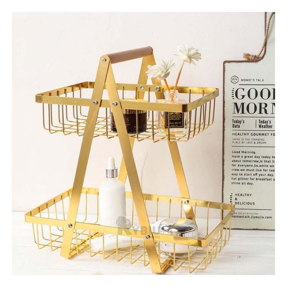 GENERICO - Organizador de Frutas en Dorado Y+Ligas de Regalo