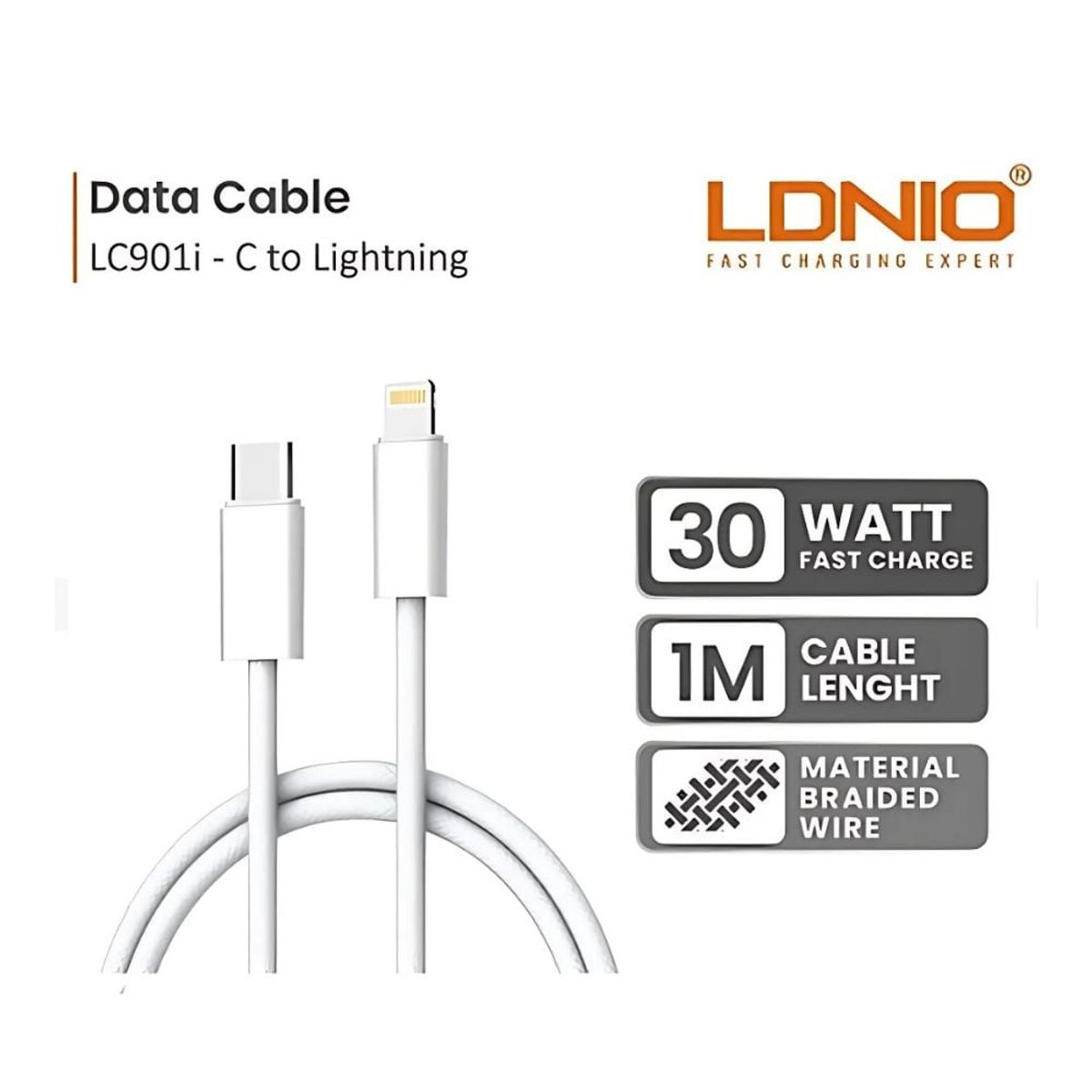 GENERICO - Cable de carga rápida 1M LDNIO de 30W tipo C a lightning