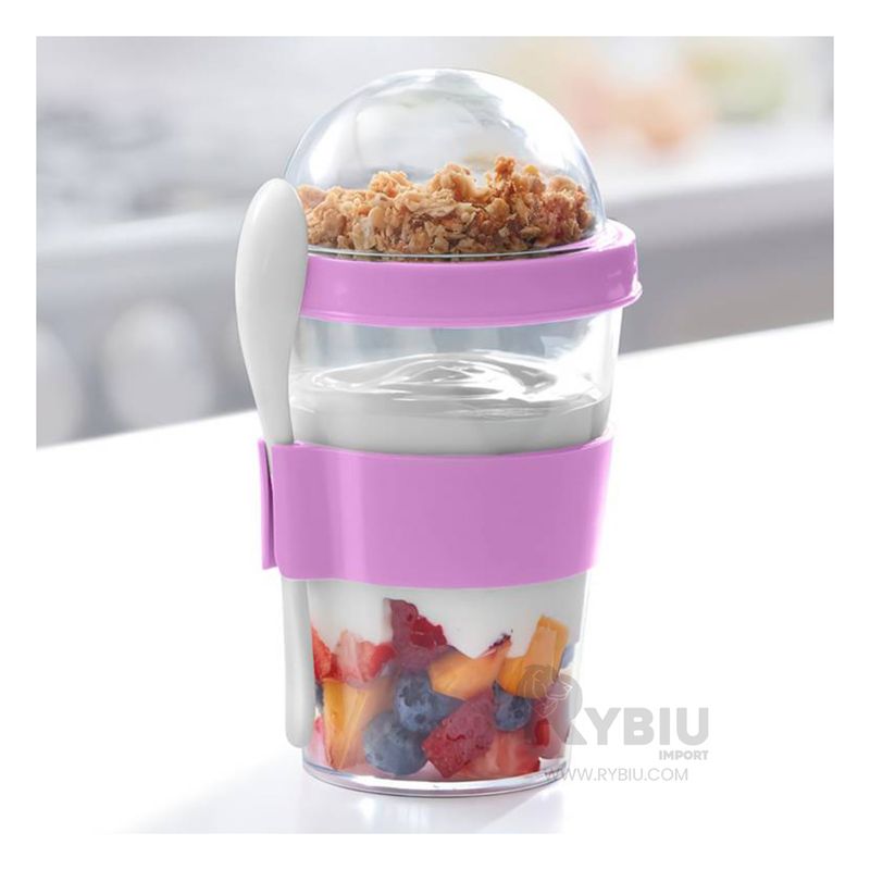 GENERICO - Vaso para Yogurt y Cereal con Cuchara de 350ML Rosado