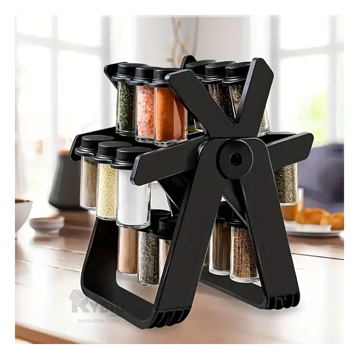 GENERICO - Organizador Util de Condimentos Giratorio en Color Negro