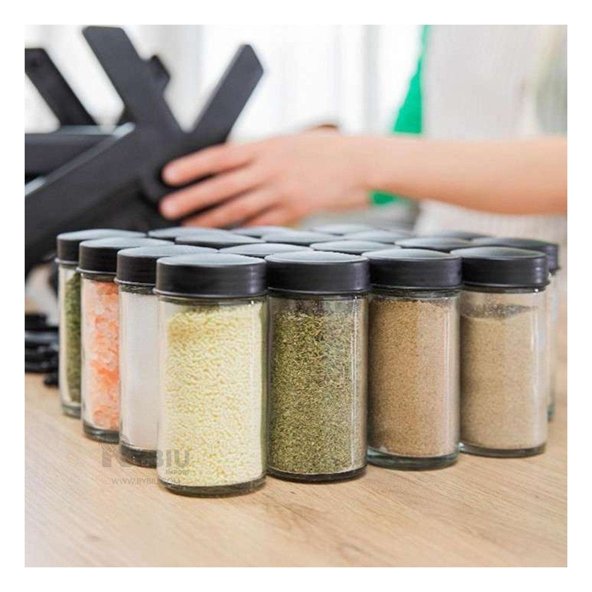 GENERICO - Organizador Util de Condimentos Giratorio en Color Negro