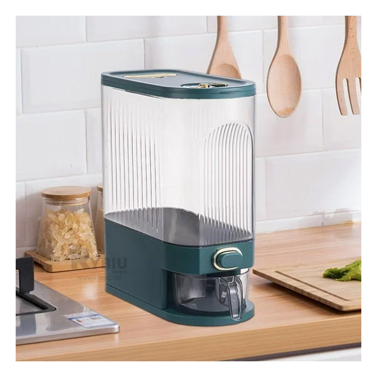 GENERICO - Dispensador en Forma de Barril de Arroz y Cereal en Verde