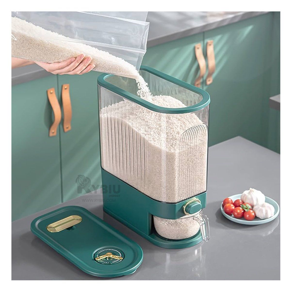 GENERICO - Dispensador en Forma de Barril de Arroz y Cereal en Verde