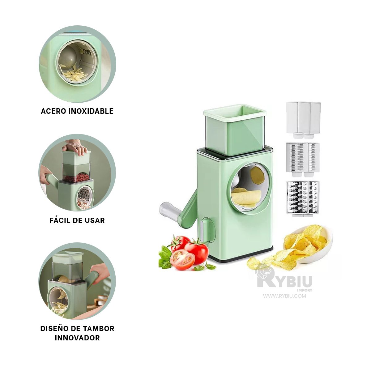 GENERICO - Rayador y Cortador de Frutas en Verde Y+Papel de Regalo