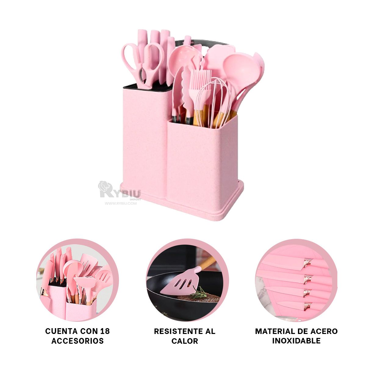 GENERICO - Set Multiusos Cocina de Utensilios Rosado Y+Regalo Agendita