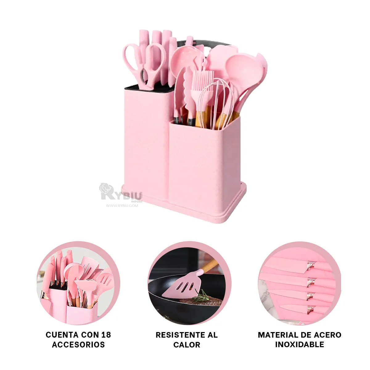 GENERICO - Set Multiusos Cocina de Utensilios Rosado Y+Regalo Agendita