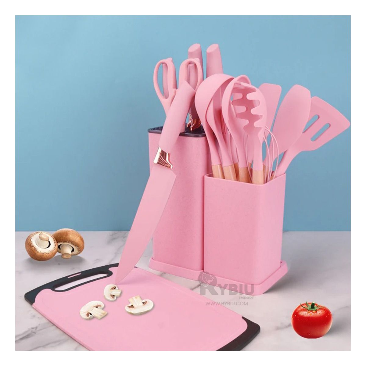 GENERICO - Kit de Utensilios para Cocinar Rosado Y+Gift Stickers
