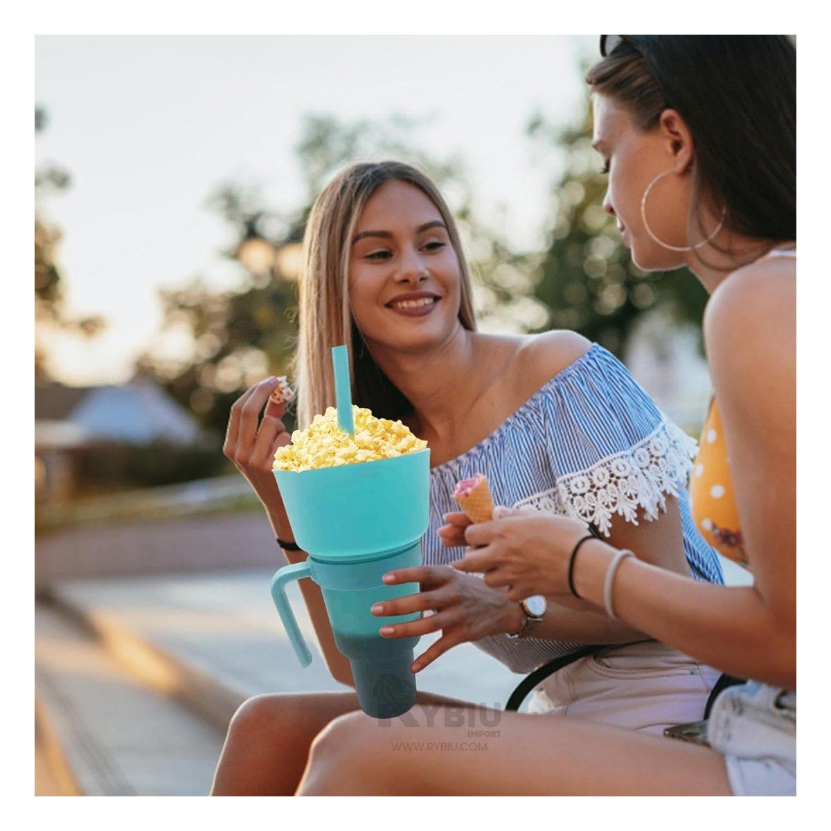 GENERICO - Vaso 2 en 1 para Bebidas y Snacks en Tono Verde Agua