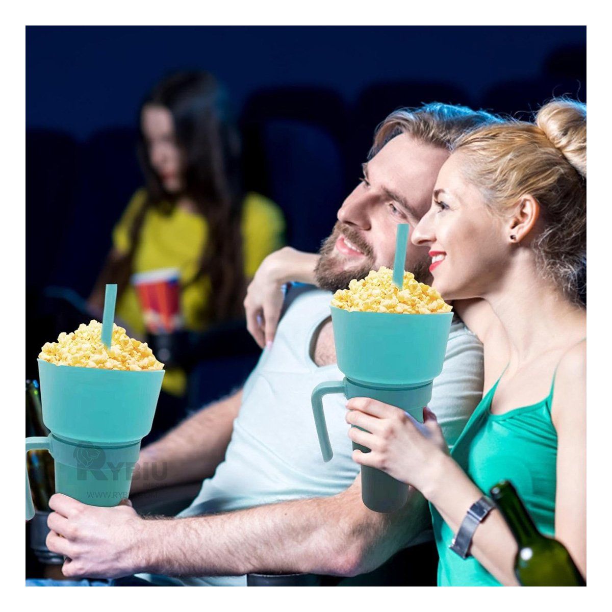 GENERICO - Vaso 2 en 1 para Bebidas y Snacks en Tono Verde Agua