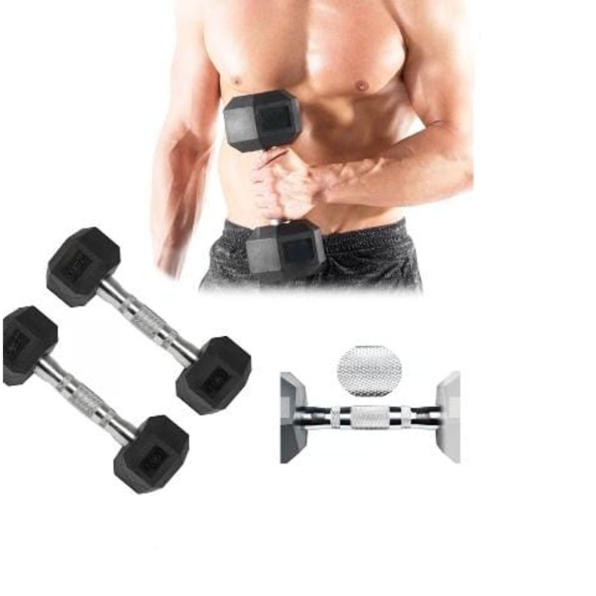 GENERICO - Mancuernas Hexagonales 7.5 kg Pesas de Goma x 2