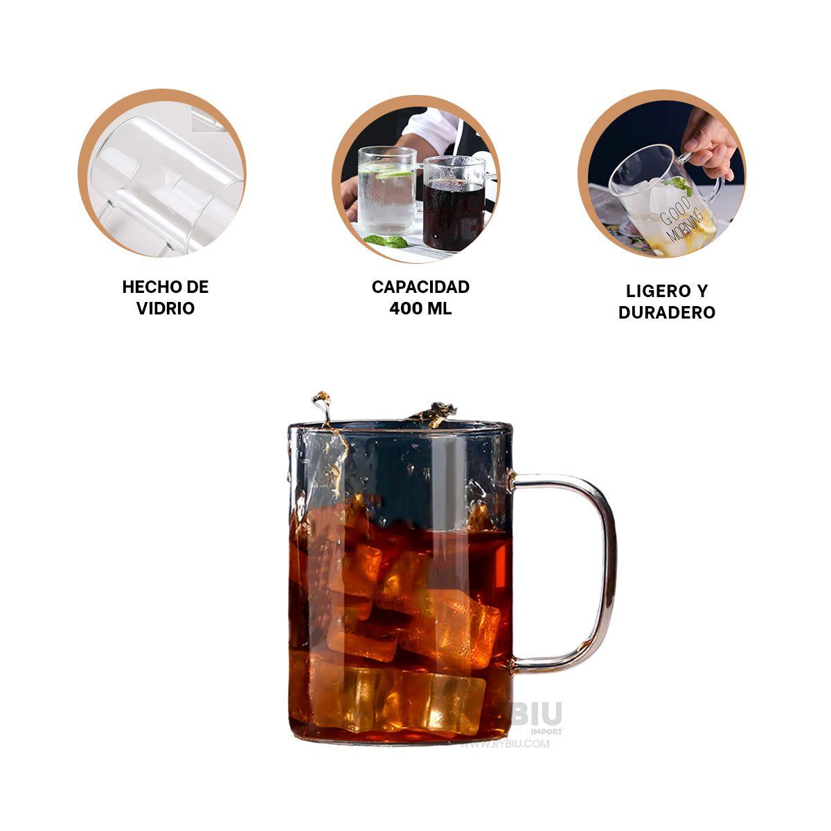 RYBIU IMPORT - Vaso Versatil con Asa 400ML Transparente Y+Post-it Adhesivos