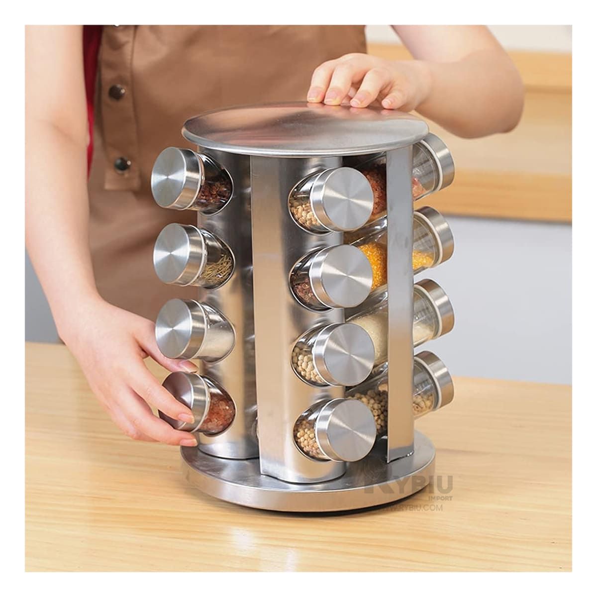 RYBIU IMPORT - Condimentero de 16 Frascos en Acero de Forma Circular
