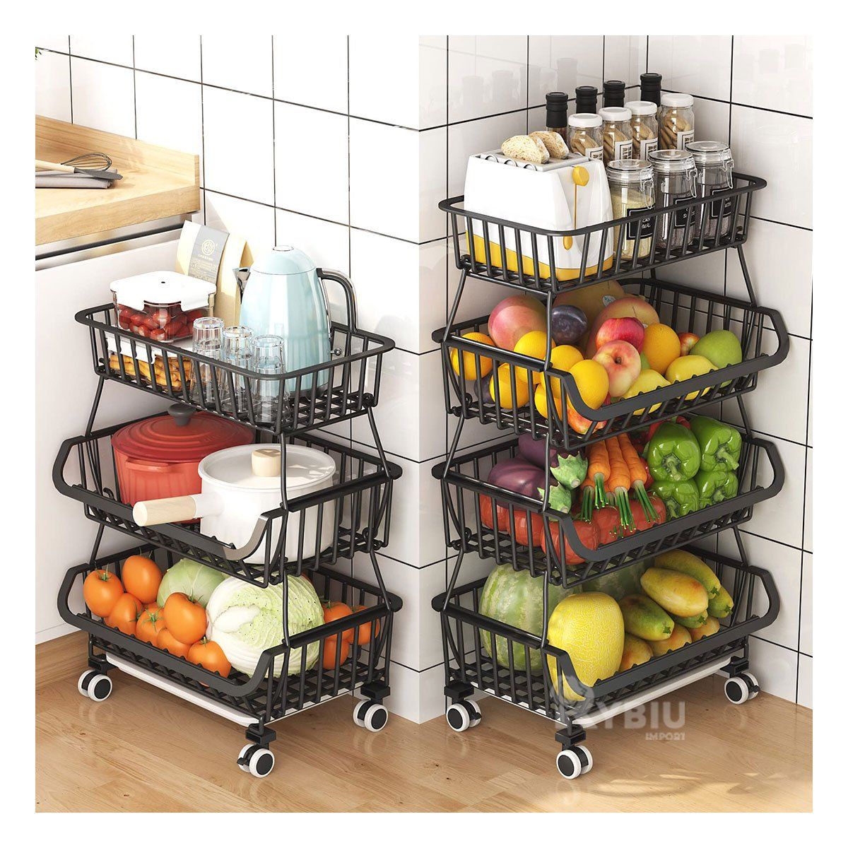 GENERICO - Cesta con Ruedas para Despensa en Negro Y+Regalo Stickers