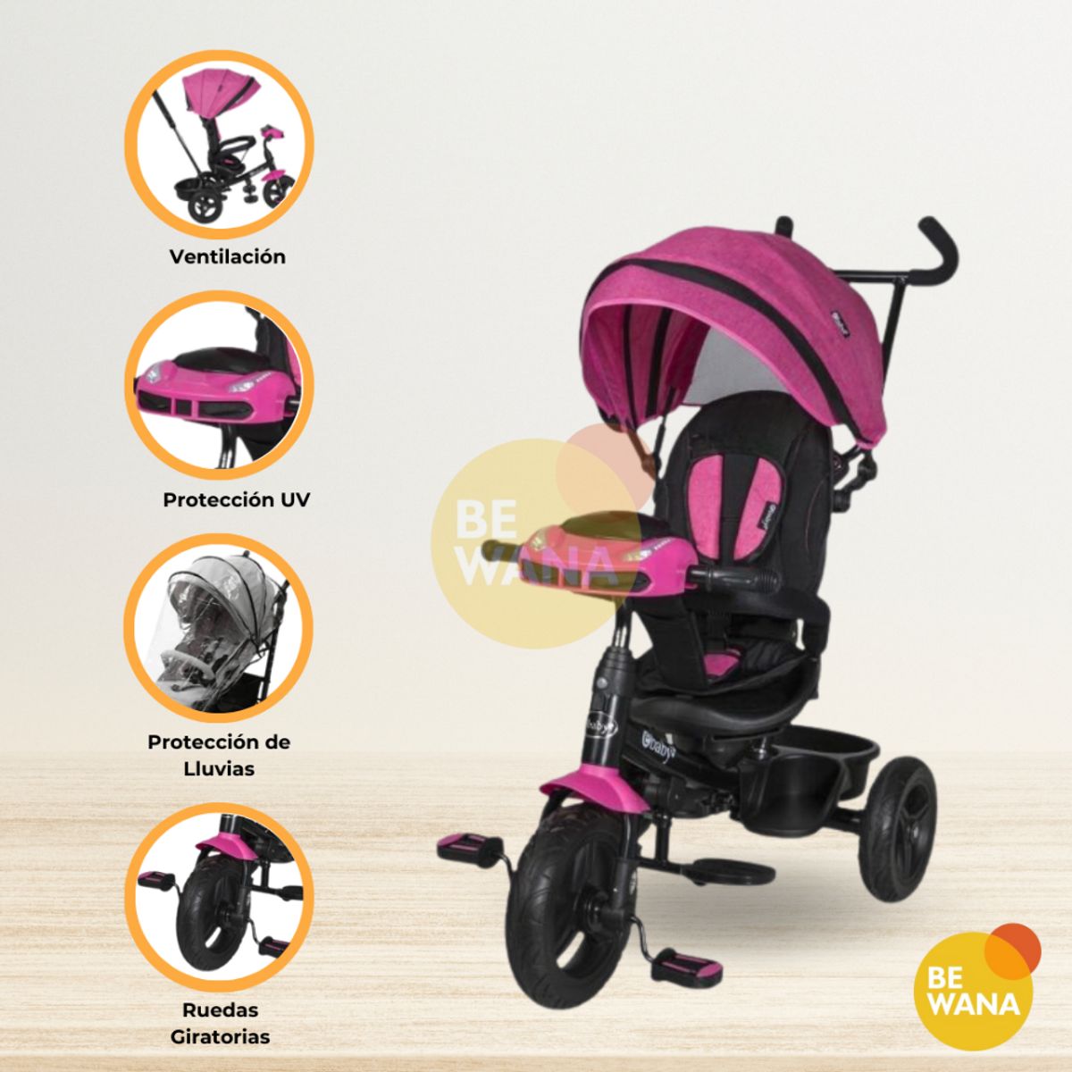 EBABY - Triciclo Guiador E-Baby «SPIN» Pink