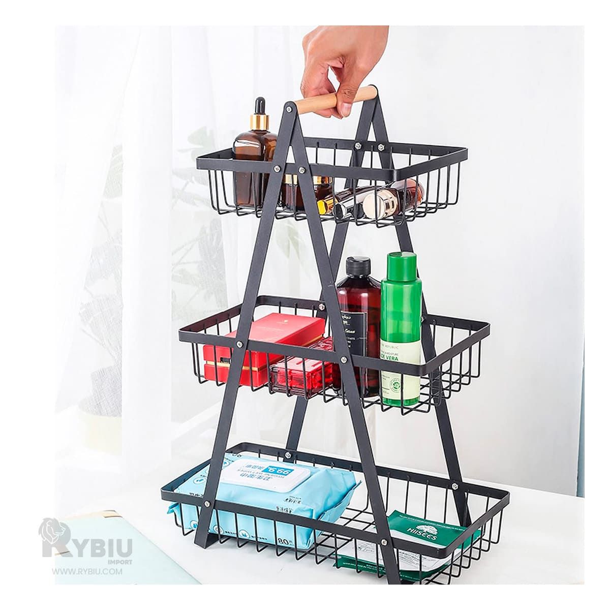 RYBIU IMPORT - Frutero Desmontable de 3 Niveles en Color Negro