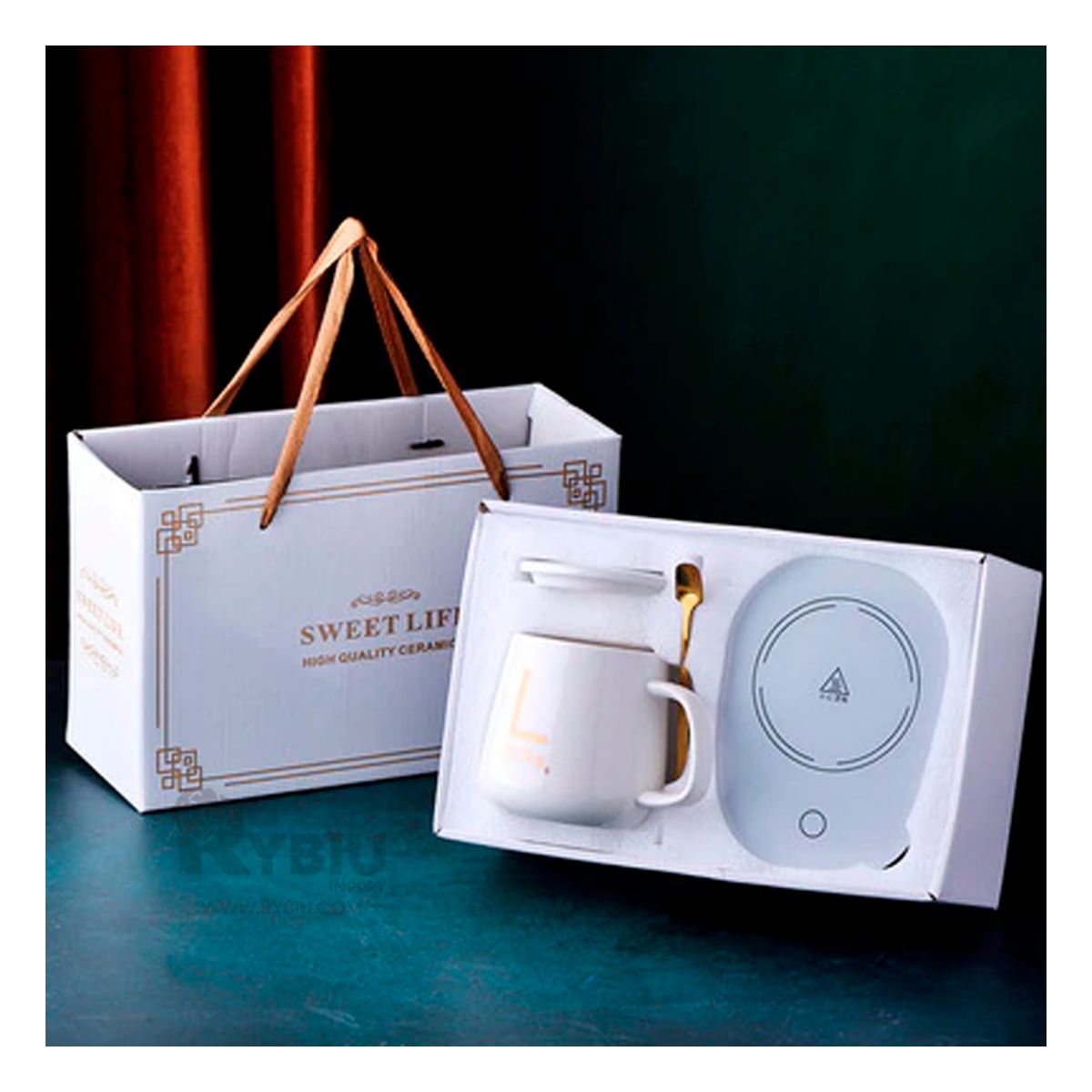 RYBIU IMPORT - Calentador con Pocillo en Color Blanco Y+Papel de Regalo