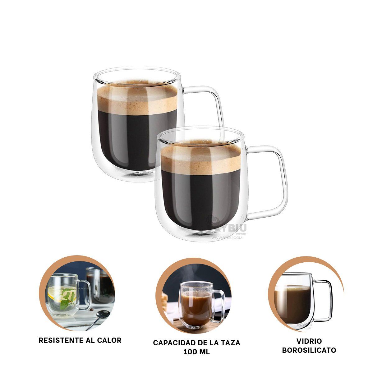 GENERICO - Vaso Duro 100ML de Asa Cuadrada Y+Regalo Ligas para Peinar