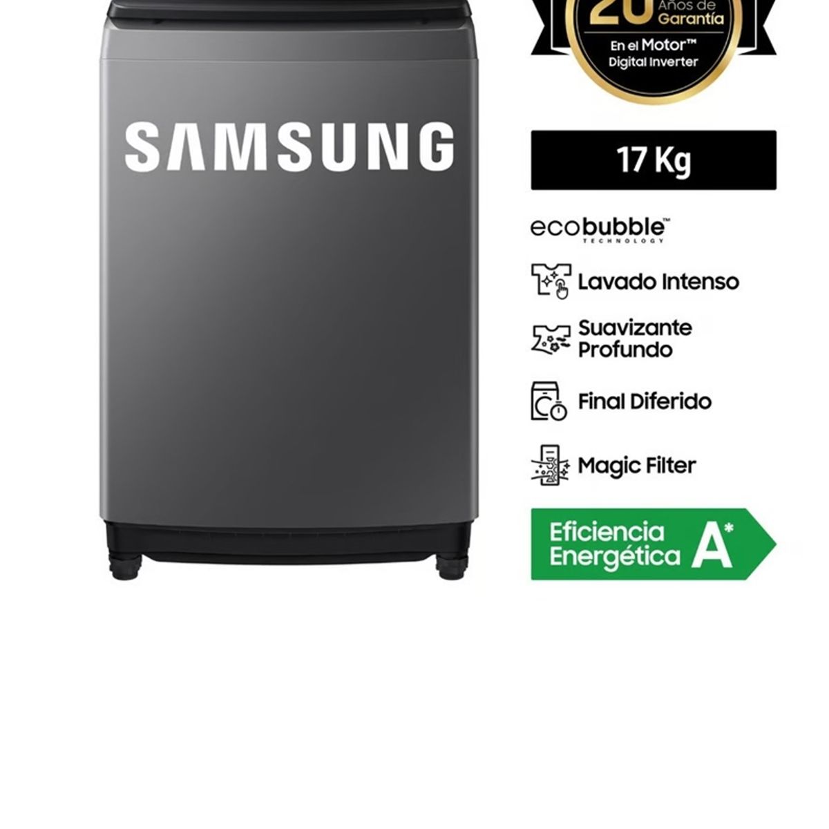 SAMSUNG - Lavadora Samsung EcoBubble 17KG Gris WA17CG6441BDPE