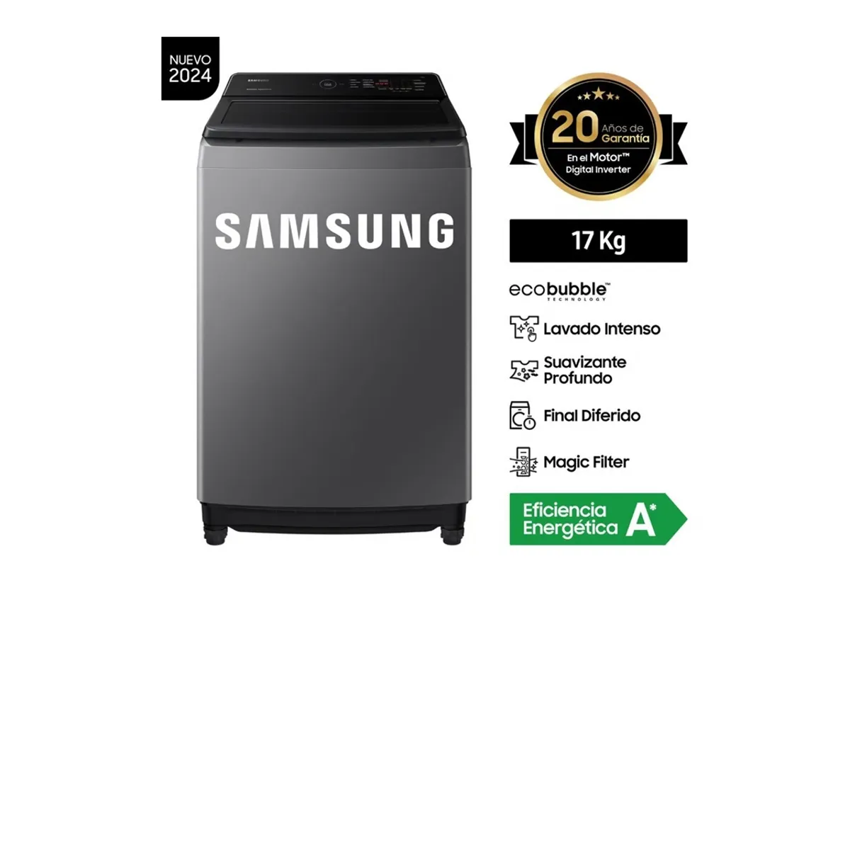 SAMSUNG - Lavadora Samsung EcoBubble 17KG Gris WA17CG6441BDPE