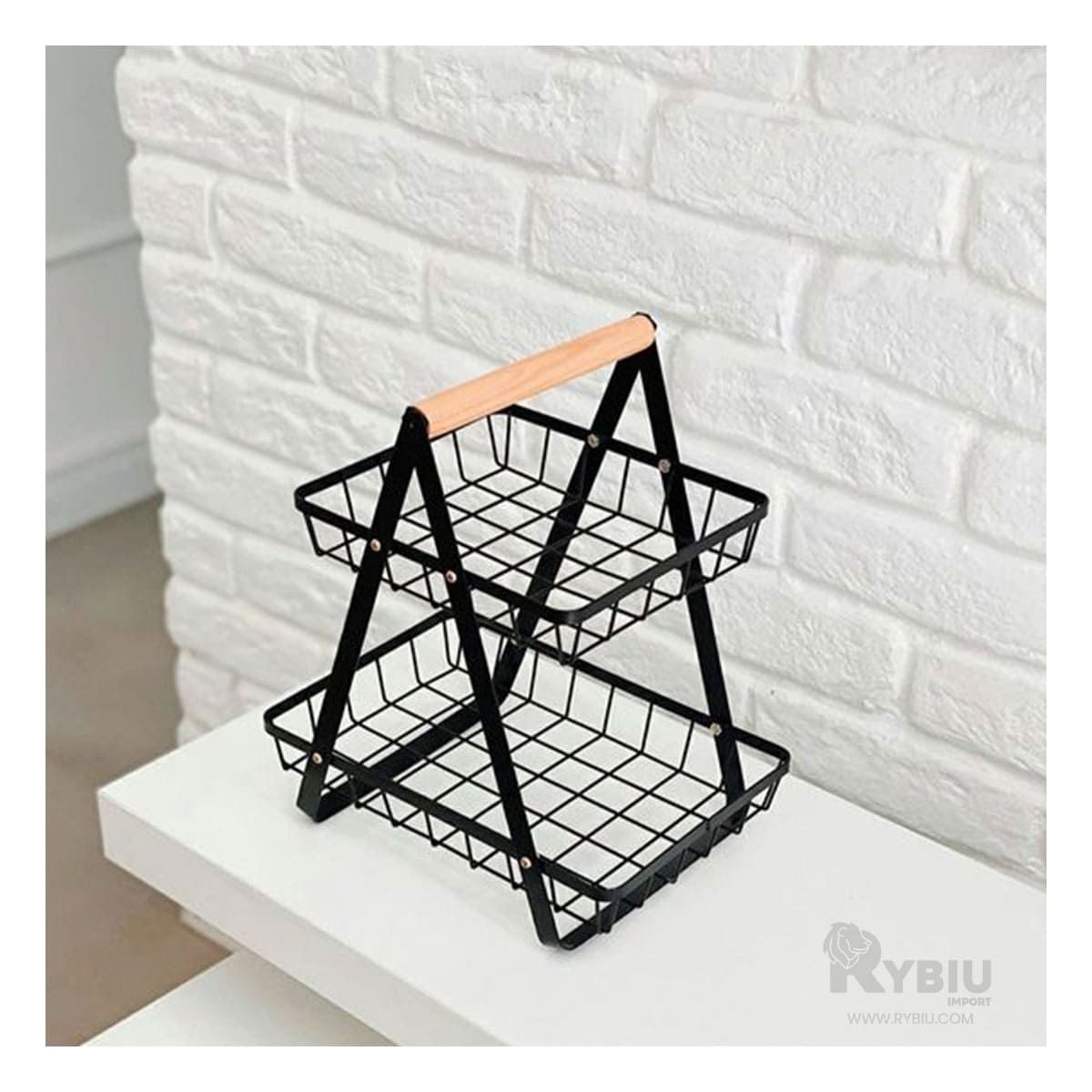 RYBIU IMPORT - Frutero Solido de 2 Espacios en Negro Y+Papel de Regalo