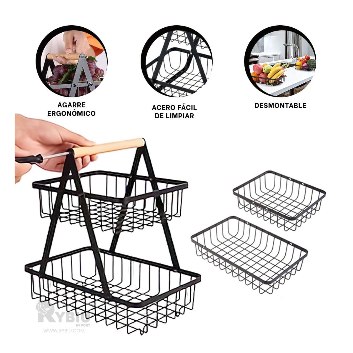 RYBIU IMPORT - Cesta Triangular de Color Negro Y+Ligas de Regalo