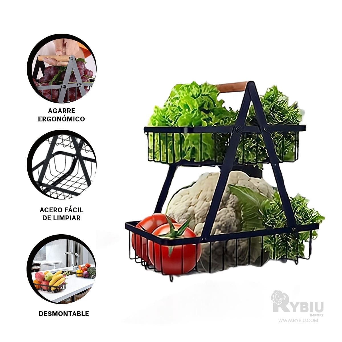 RYBIU IMPORT - Frutero Versatil 2 Secciones Color Negro Y+Regalo Agendita