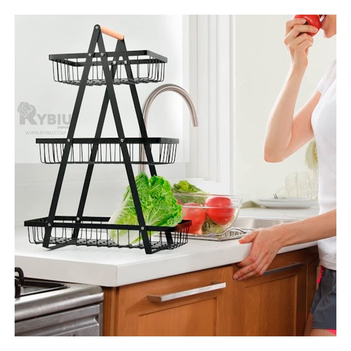 RYBIU IMPORT - Organizador para Fruta de 3 Pisos en Negro Y+Gift MiniAgenda