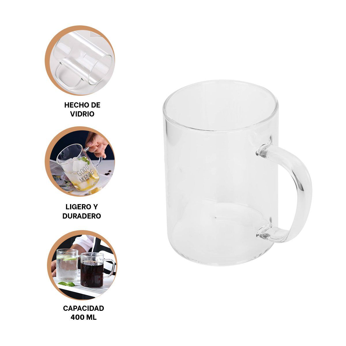 GENERICO - Vaso Duro 400ML en Transparente Y+Regalo Ligas para Peinar