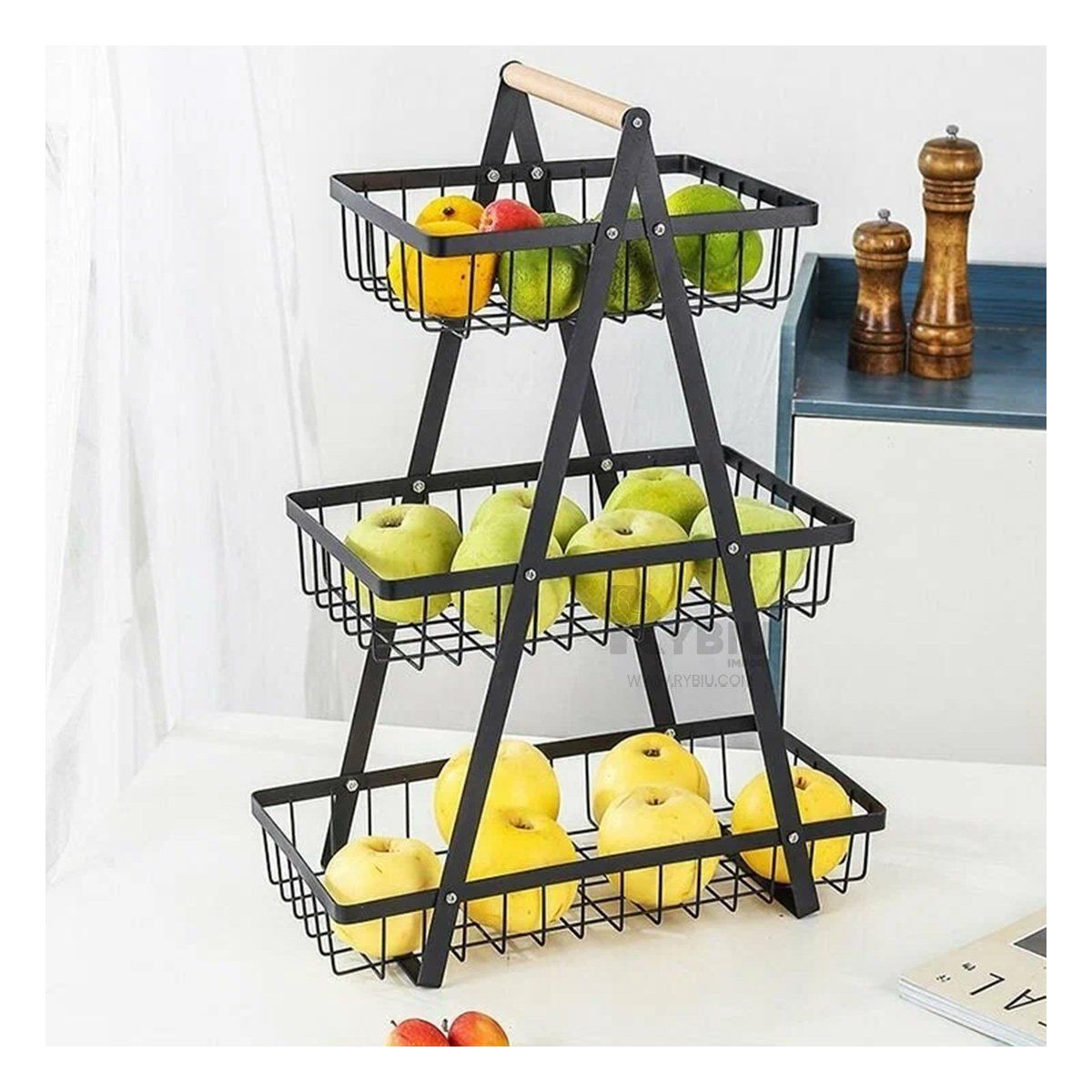 RYBIU IMPORT - Cesta Triangular de Panes Negro Y+Regalo Ligas para Peinar