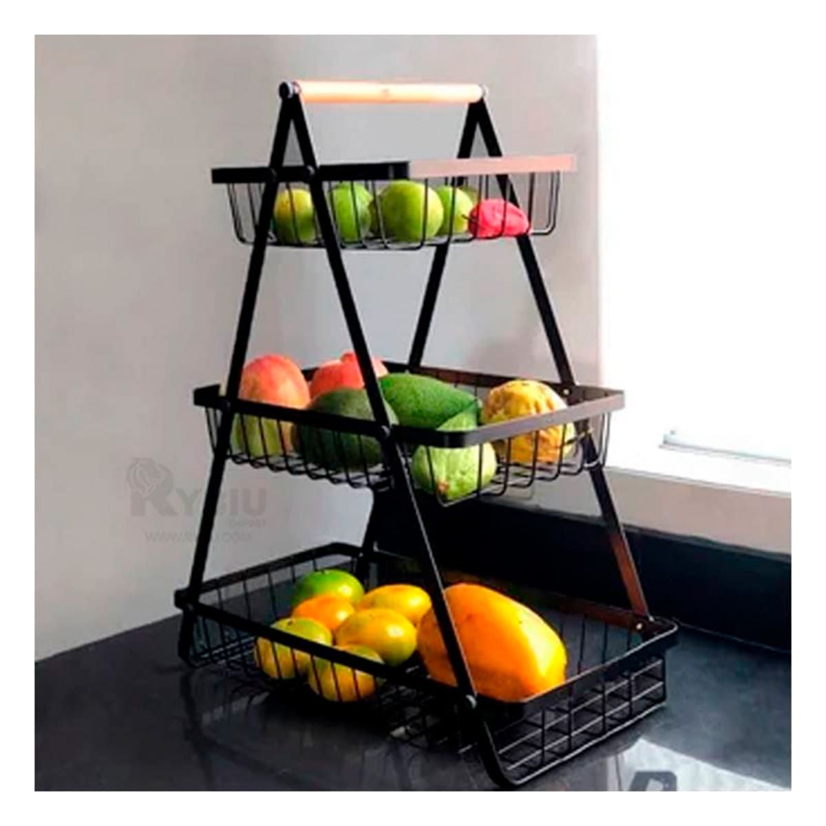 RYBIU IMPORT - Cesta Triangular de Panes Negro Y+Regalo Ligas para Peinar