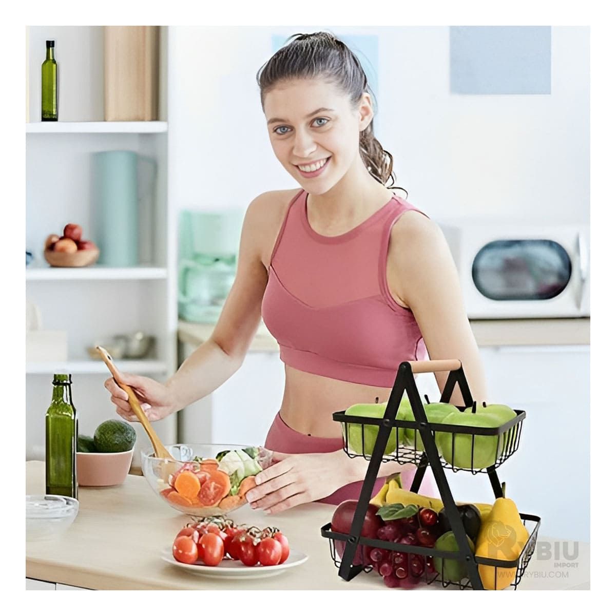 GENERICO - Frutero Compacto 2 Pisos en Color Negro Y+Regalo Stickers