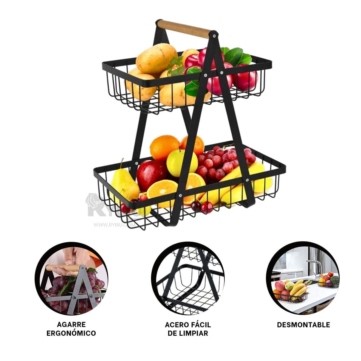 GENERICO - Frutero Compacto 2 Pisos en Color Negro Y+Regalo Stickers