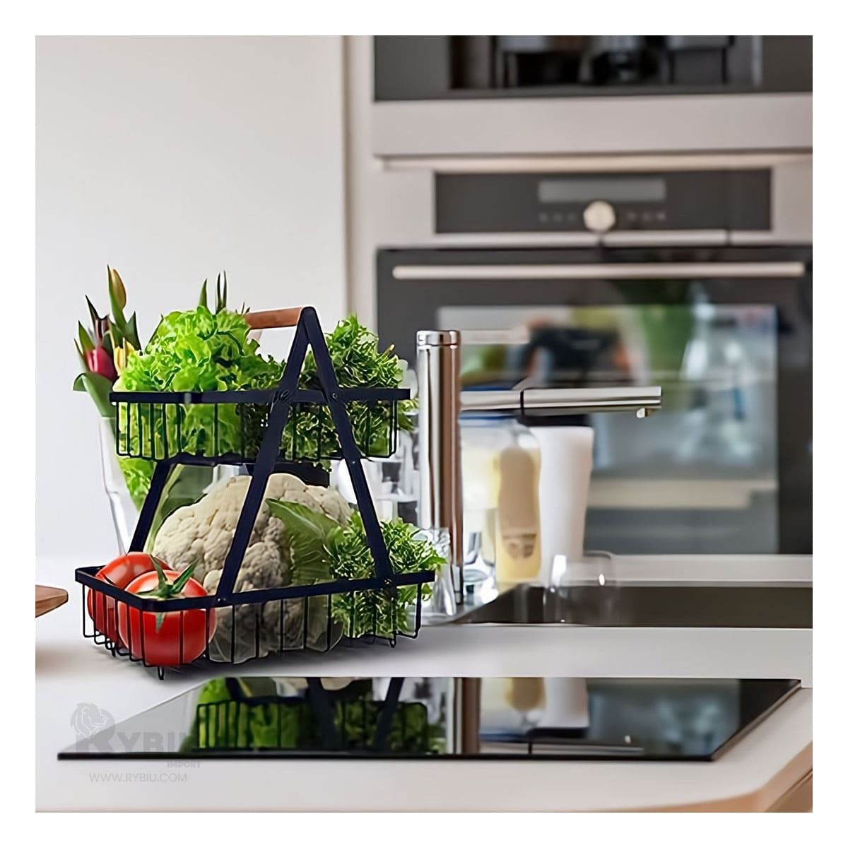 GENERICO - Frutero Solido de 2 Espacios en Negro Y+Papel de Regalo