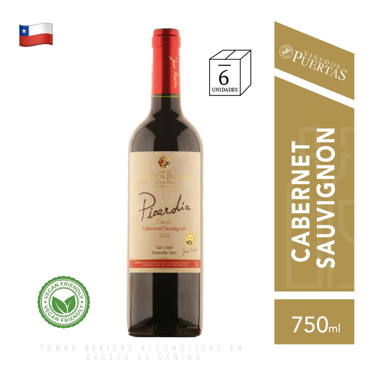 VIÑEDOS PUERTAS - Viñedos puertas - Picardía Cabernet Sauvignon 750ml CAJA x6