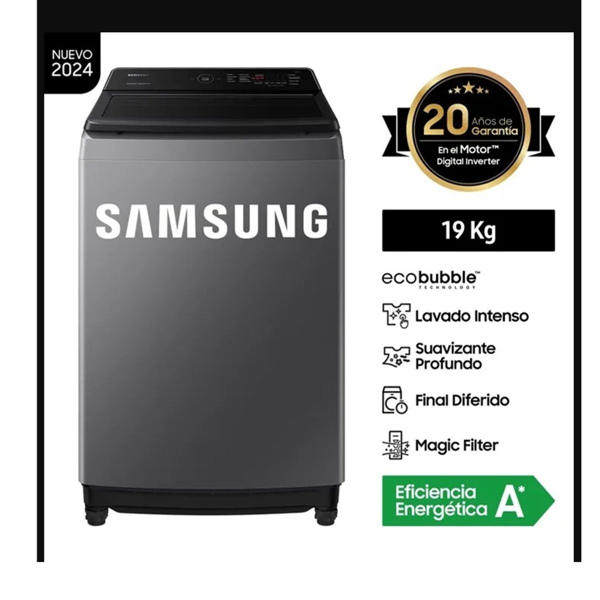 SAMSUNG - Lavadora Samsung Ecobubble™ 19Kg Plateada Wa19Cg6441Bdpe