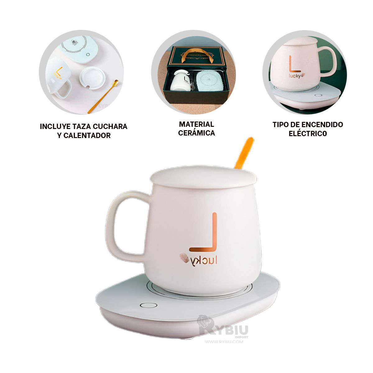 GENERICO - Calentador con Taza de Ceramica Termica en ColorBlanco