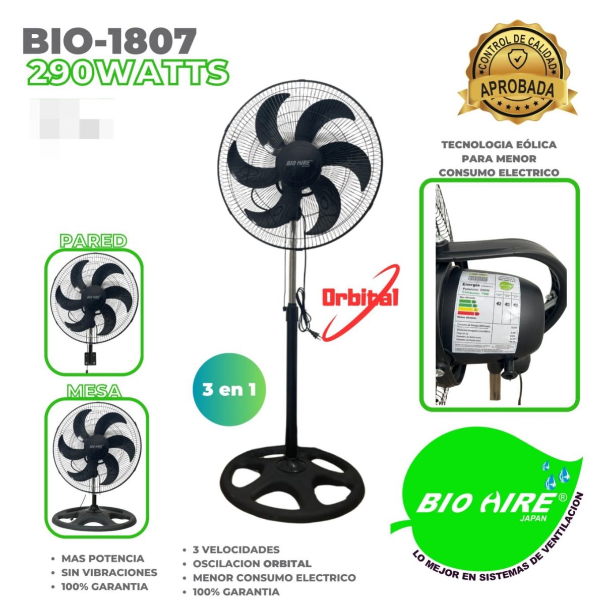 GENERICO - Ventilador BIO-1804  300 watts 6 Aspas de Plástico BIO AIRE