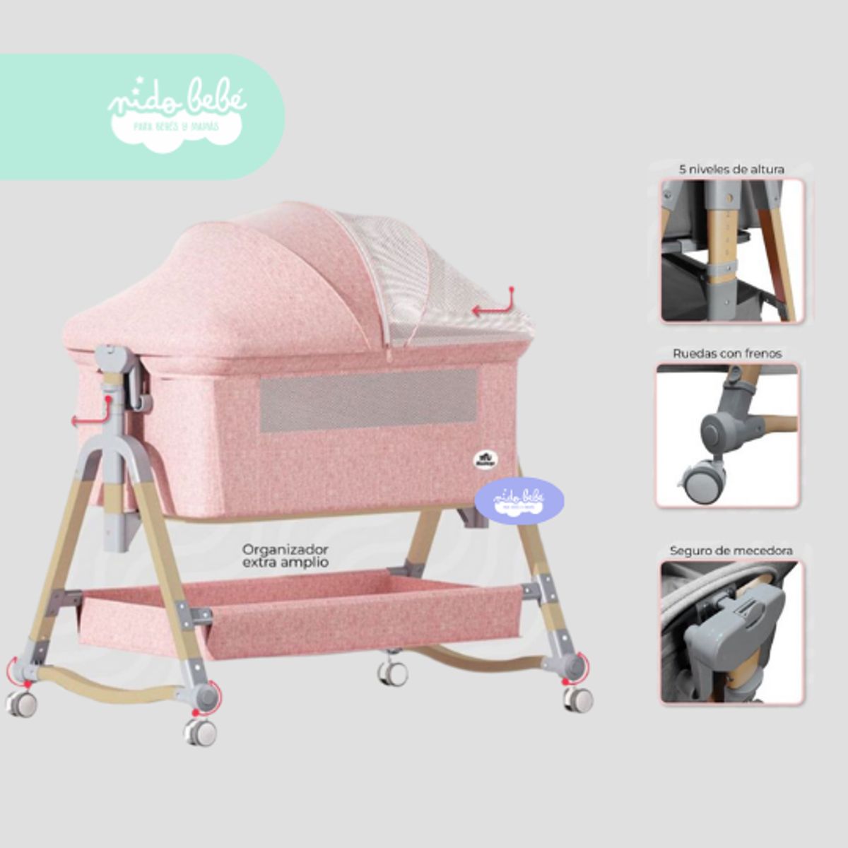 GENERICO - Cuna Colecho de bebe NEST ROSA