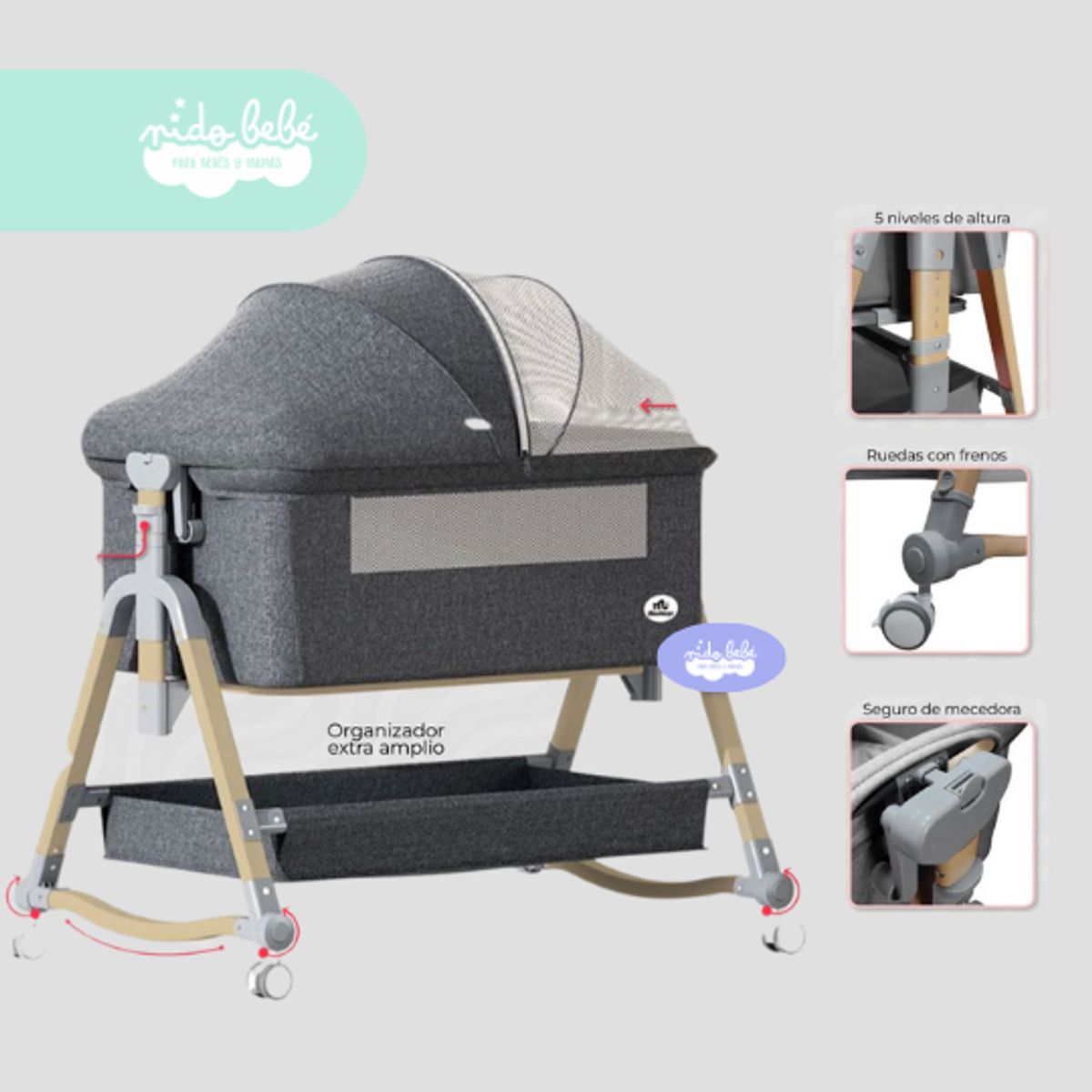 GENERICO - Cuna Colecho de bebe NEST PLOMO