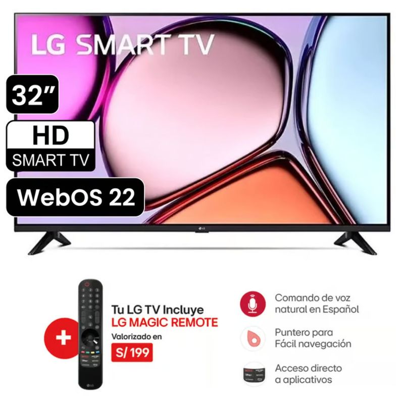 LG - Televisor LG 32 Pulg. LED Smart TV HD con Thinq AI 32LQ600BPSA l Control Magic